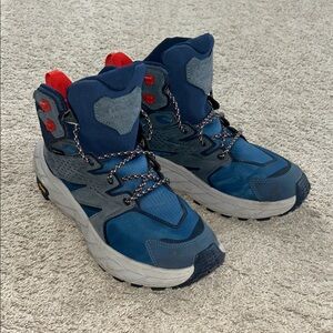 Hoka Blue and Red Athletic Shoes